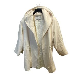 Vintage New York Style White Wool Blend Double Breasted Hoodie Lined Coa…